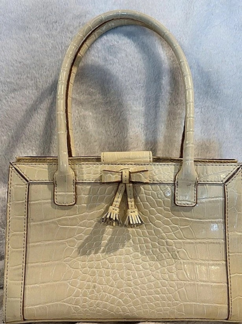Liz Claiborne Crocodile-Embossed Shoulder Bag in Cream
